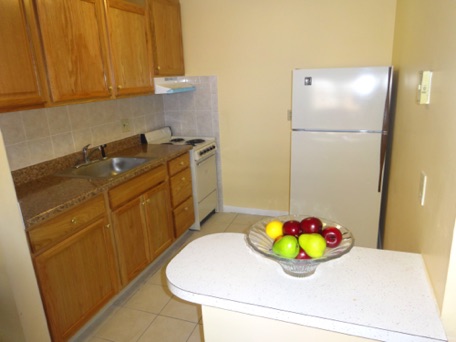 Here is a renovated kitchen in a 1 Bedroom Apartment.